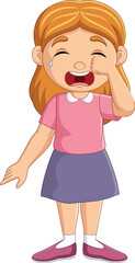 Cartoon little girl standing and crying