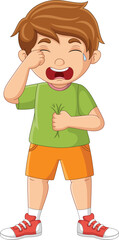 Cartoon little boy standing and crying