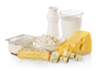 Dairy Products: Cheeses, Yoghurt and Milk - Isolated