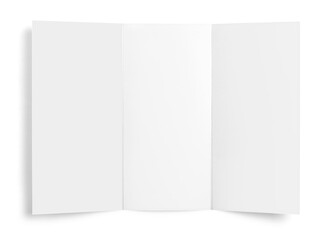 Close up of a blank folded leaflet white paper on white background