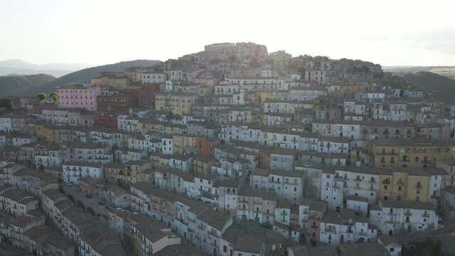 Aerial view of Calitri, a colourful town in Irpinia, Avellino, Italy.