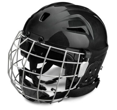 Black Ice Hockey Helmet with Cage, Isolated on Transparent Background
