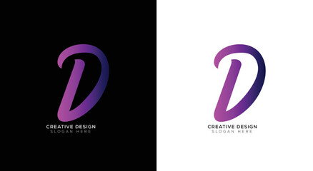 Creative letter D logo design with black and white