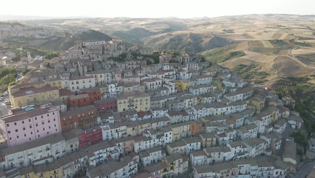 Aerial view of Calitri, a colourful town in Irpinia, Avellino, Italy.