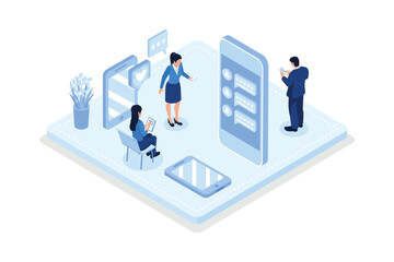Character applying for work position. Job recruitment process concept, isometric vector modern illustration