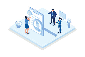 Hr managers searching potential job candidates, Recruitment process concept, isometric vector modern illustration
