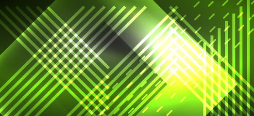 Background neon glowing lines and geometric shapes. Lights in the dark wallpaper for concept of AI technology, blockchain, digital, communication, 5G, science