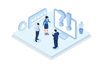 asking questions and receiving answers. Customer support concept, isometric vector modern illustration
