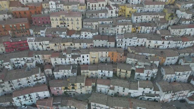 Aerial view of Calitri, a colourful town in Irpinia, Avellino, Italy.