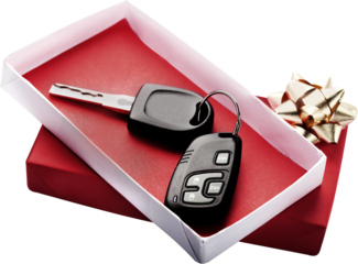 Car Key in a Red Gift Box - Isolated