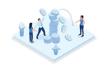 Characters suffering from financial loss, economical and investment problems, isometric vector modern illustration