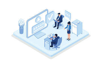 Hr managers searching new employee, Job recruitment process concept, isometric vector modern illustration