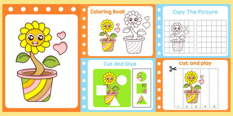 worksheets pack for kids with flower vector. children's study book