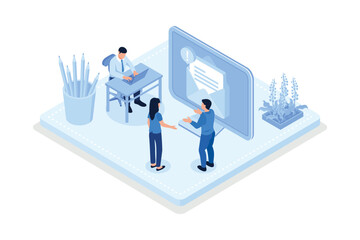 Obraz na płótnie Canvas Digital marketing, Characters integrating with sending advertising emails, isometric vector modern illustration