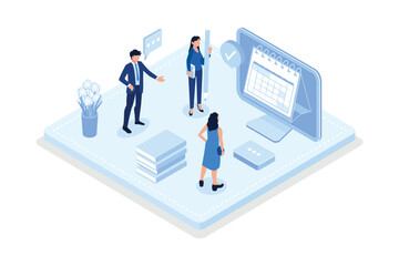Obraz na płótnie Canvas Characters filling check list, Business time management and organization concept, isometric vector modern illustration
