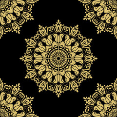 Classic seamless vector pattern. Damask orient ornament. Classic vintage background. Orient black and golden pattern for fabric, wallpapers and packaging