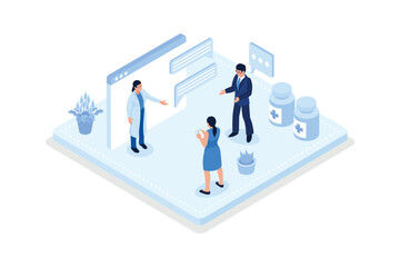 Patients having consultation, Telemedicine and e-health concept, isometric vector modern illustration