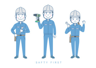 ヘルメットをかぶった作業員 工事作業 カラー