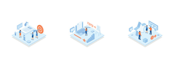 Conceptual template with woman and pile of newspapers, glasses, target, Conceptual template with woman filling in questionnaire on laptop computer screen, Conceptual template with group of people and 