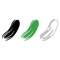 Silhouette of cucumber, black color and line art on a white background