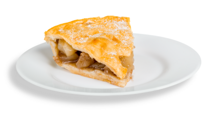 Single slice of apple pie isolated on white background