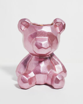 Oso rosa arte poligonal florero met&aacute;lico muy lindo