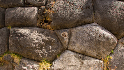 Qenqo ancient inca carved stone wall, cusco Peru