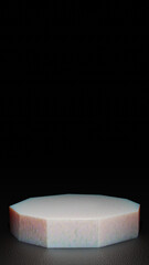 3D rendering: White marble pedestal with black background for product staging