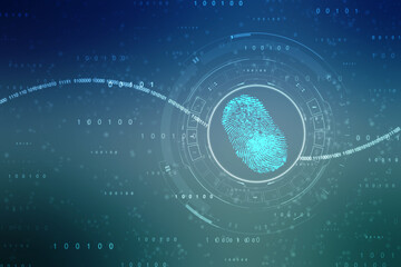 Abstract security system concept with fingerprint on technology background, Fingerprint Scanning Identification System. Biometric Authorization and Business Security Concept