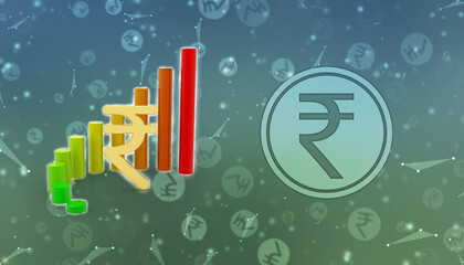 Indian rupee background, Stock market background with Indian rupee symbol, India Finance, Economic Background. 3d render