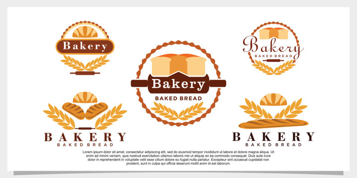set of bakery cake logo design illustration for bakery shop icon with creative concept Premium Vector