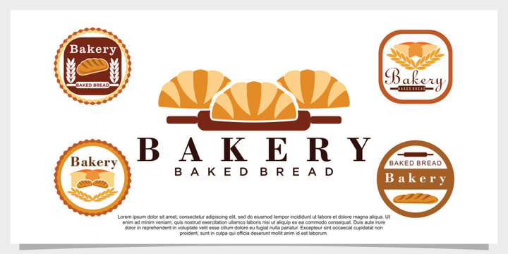 set of bakery cake logo design illustration for bakery shop icon with creative concept Premium Vector