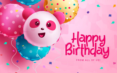 Happy birthday greeting text vector design. Birthday character panda balloon elements for kids party decoration elements. Vector Illustration. © AmazeinDesign