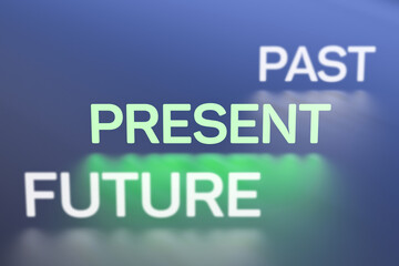 The word PRESENT against the background of the past and the future. 3D render.