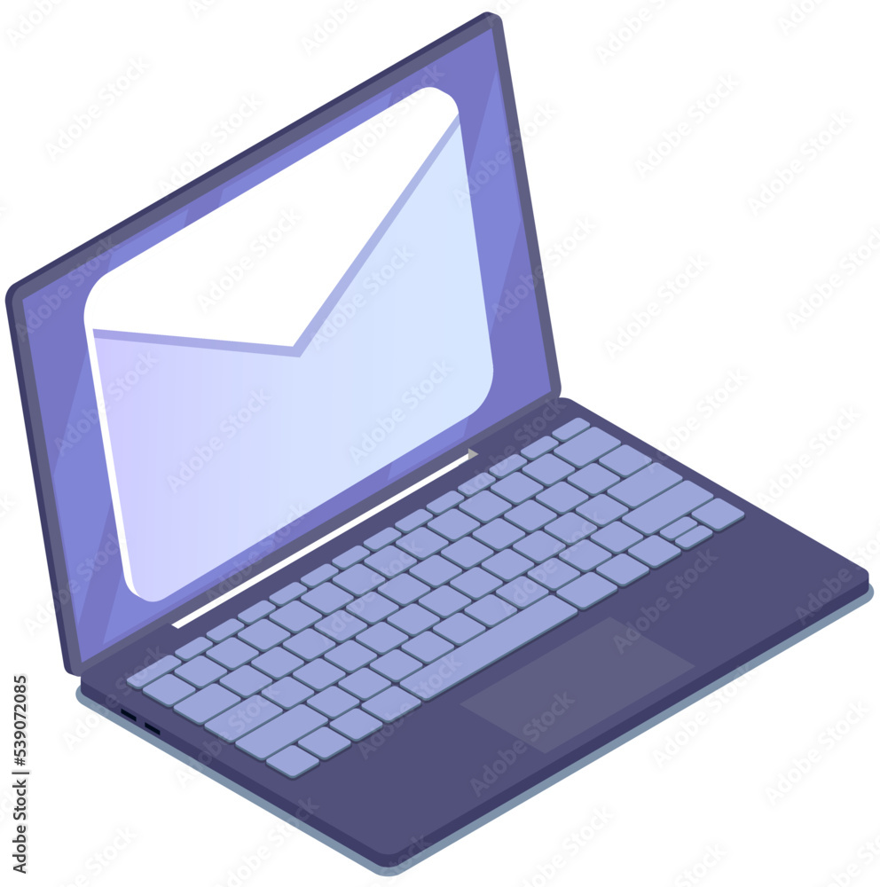 Aufkleber email sending, paper envelope on laptop screen. online chat message notifications with computer vect