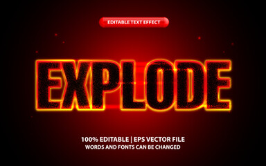 Explode editable text effect template, red neon light fire text style 