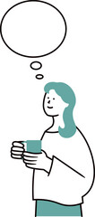 コップを持っている女性と吹き出しのイラスト素材