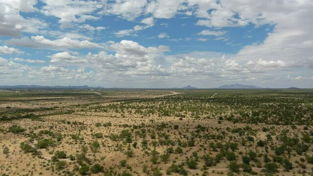 Drone shot of the desolate Sonoran desert in Arizona, slow moving aerial shot