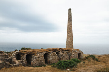 The chimney at Botallack Mine, Cornwall, England. 