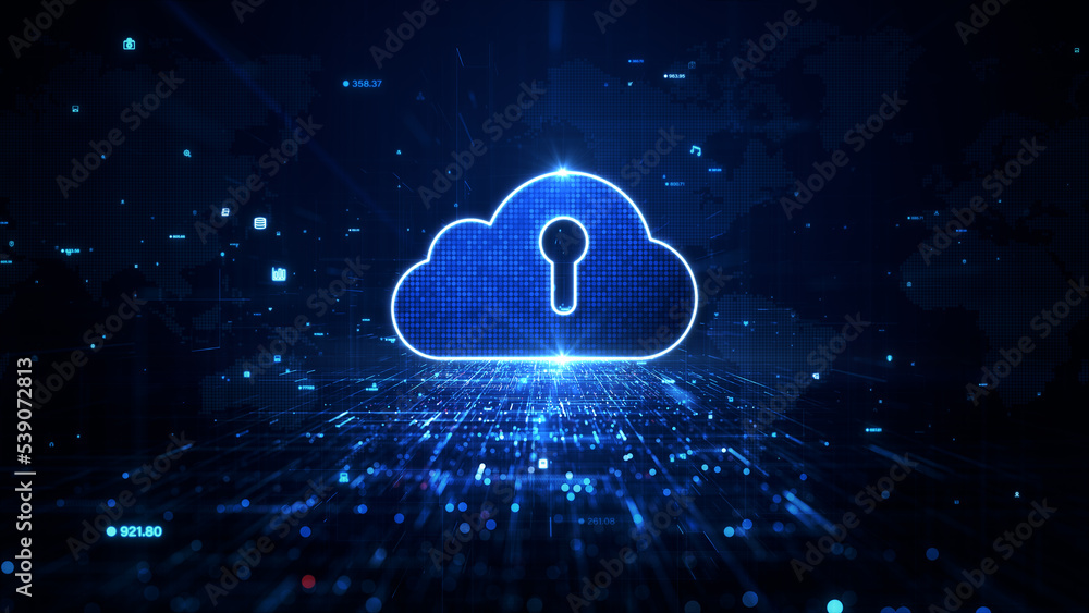 Poster blue digital cloud computing cyber security, digital data network protection, future technology digi