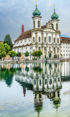 Jesuit Church Inner Harbor Reflection Lucerne Switzerland