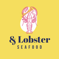 Logo template with an image of lobster drawn by hand drawn lines. Emblem for the menu of fish restaurants, markets and shops. Vector illustration