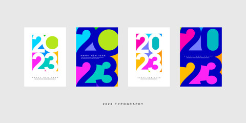 2023 banner set. Typography of Happy New Year with Lorem Ipsum. Geometric design. Look modern. Minimalist style. Designed for decoration, cover, web banner, t-shirt, presentation. Vector, illustration