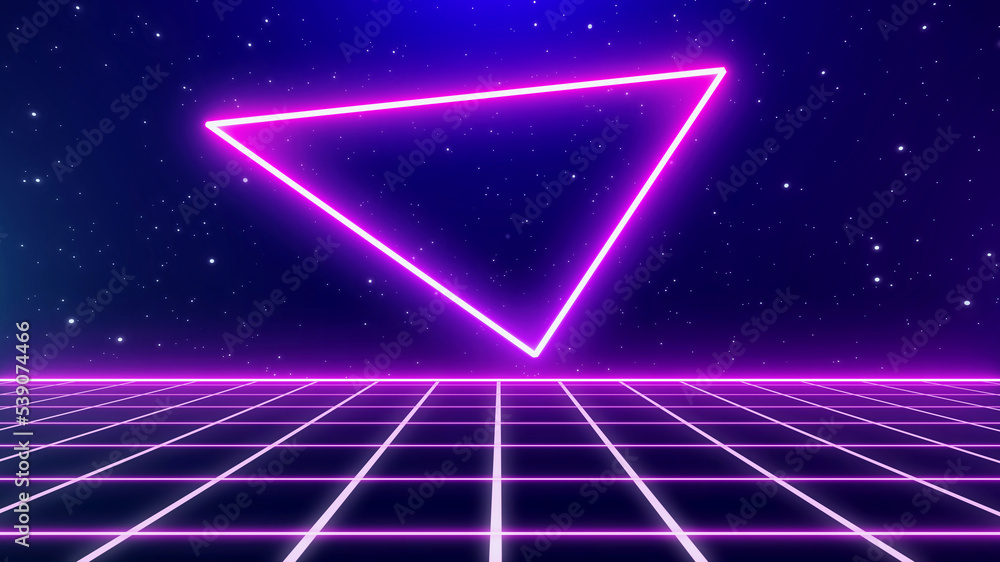 Poster retro style sci-fi future synthwave background. futuristic perspective grid landscape. digital cyber
