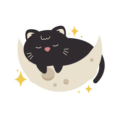 Black Cat Sleeping Crescent Moon