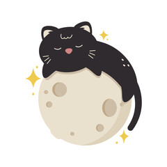 Black Cat Resting On Moon