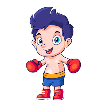 Cartoon boy boxing isolated on white background