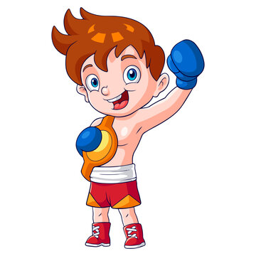Cartoon boy boxing isolated on white background