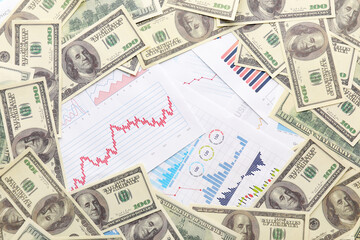 Dollar banknotes on diagrams. Exchange rate concept