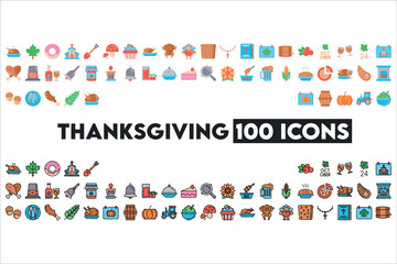 Fototapeta na wymiar Thanksgiving Icon Pack 100 Mix Icons 